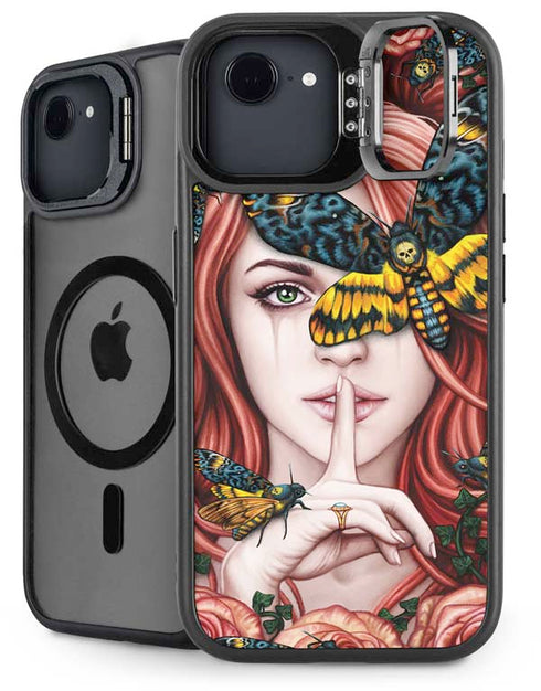 Gothic Woman and Death Moth Butterflies by Sarah Richter iPhone 16e Kickstand Case
