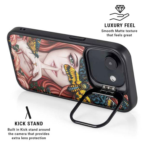 Gothic Woman and Death Moth Butterflies by Sarah Richter iPhone 16e Kickstand Case
