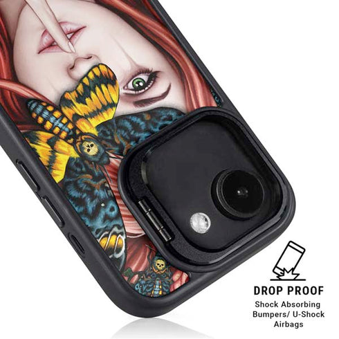 Gothic Woman and Death Moth Butterflies by Sarah Richter iPhone 16e Kickstand Case