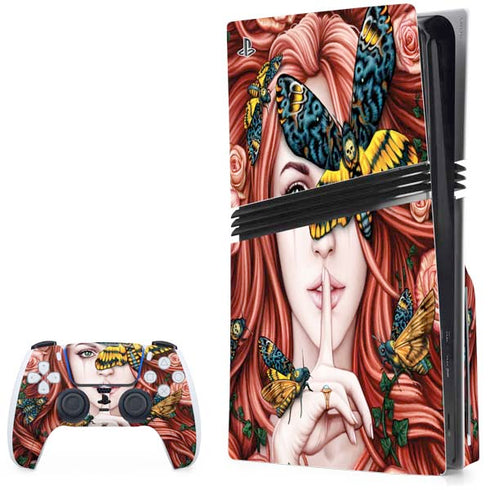 Gothic Woman and Death Moth Butterflies by Sarah Richter PS5 Pro Disk Bundle Skin