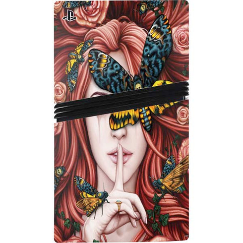 Gothic Woman and Death Moth Butterflies by Sarah Richter PS5 Pro Disk Console Skin