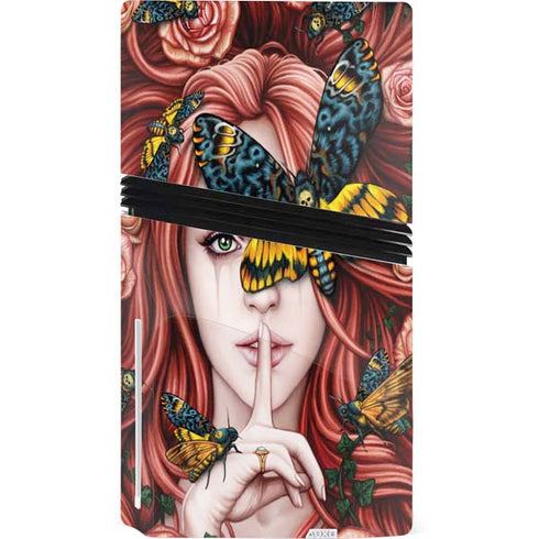 Gothic Woman and Death Moth Butterflies by Sarah Richter PS5 Pro Disk Console Skin