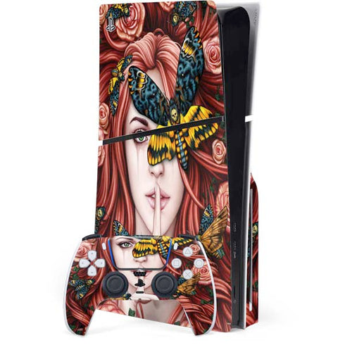 Gothic Woman and Death Moth Butterflies by Sarah Richter PlayStation PS5 Skins