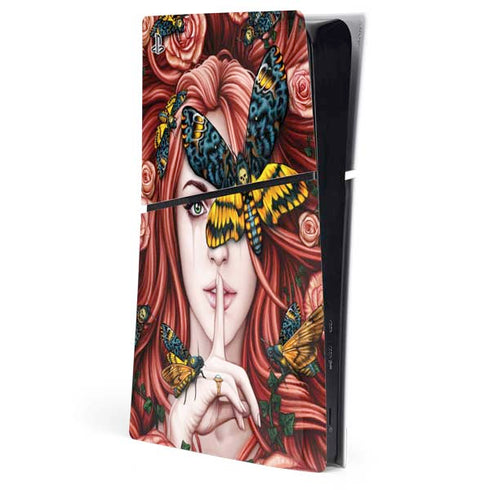 Gothic Woman and Death Moth Butterflies by Sarah Richter PS5 Slim Digital Edition Console Skin
