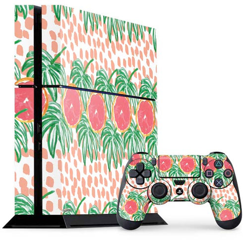 Bouffants and Broken Hearts Graphic Grapefruit PS4 Console and Controller Bundle Skin