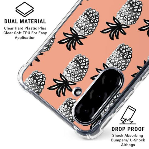 Bouffants and Broken Hearts Gray Scale Pineapple Galaxy A36 5G Clear Case