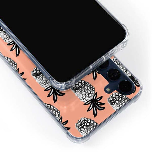 Bouffants and Broken Hearts Gray Scale Pineapple Galaxy A55 5G Clear Case