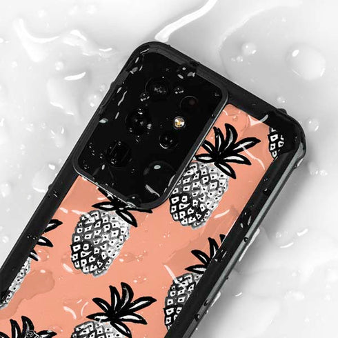 Bouffants and Broken Hearts Gray Scale Pineapple Galaxy S24 Ultra Waterproof Case