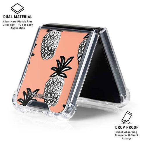 Bouffants and Broken Hearts Gray Scale Pineapple Galaxy Z Flip7 Clear Case