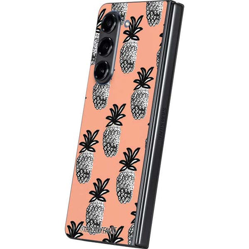Bouffants and Broken Hearts Gray Scale Pineapple Galaxy Z Fold5 5G Skin