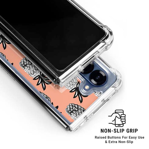 Bouffants and Broken Hearts Gray Scale Pineapple Galaxy Z Fold6 Clear Case