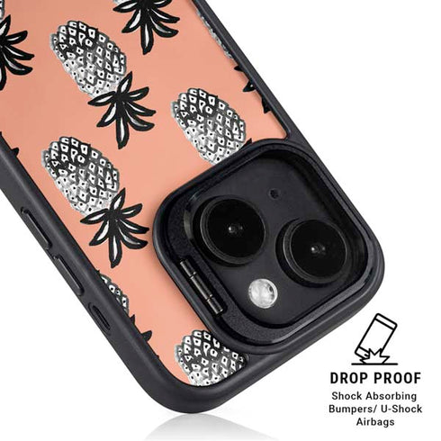 Bouffants and Broken Hearts Gray Scale Pineapple iPhone 15 Plus Kickstand Case
