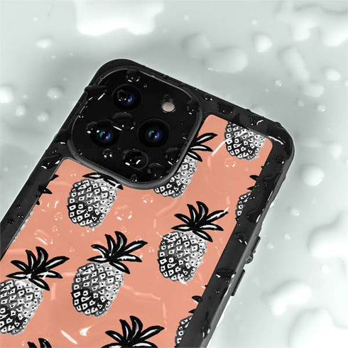 Bouffants and Broken Hearts Gray Scale Pineapple iPhone 15 Pro Waterproof Case