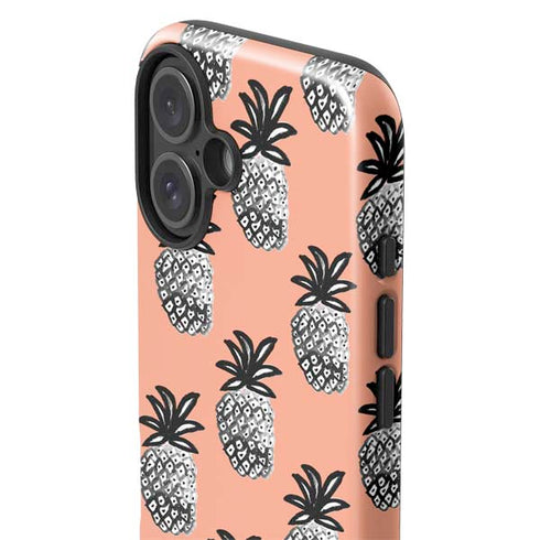Bouffants and Broken Hearts Gray Scale Pineapple iPhone 16 Plus Impact Case