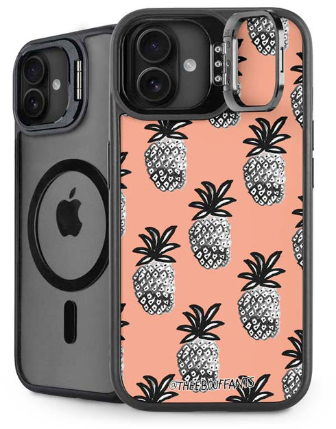 Bouffants and Broken Hearts Gray Scale Pineapple iPhone 16 Plus Kickstand Case