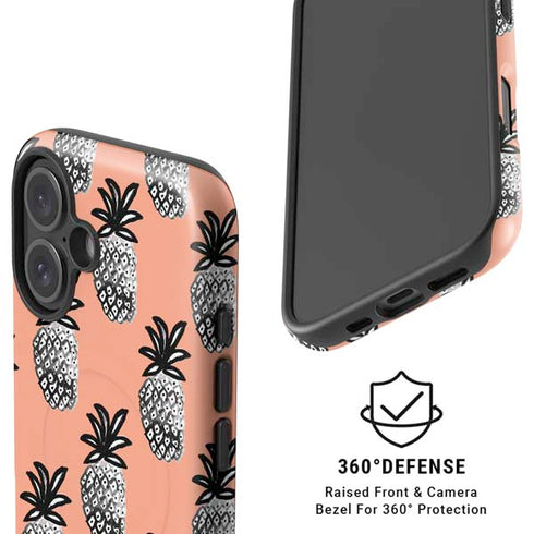 Bouffants and Broken Hearts Gray Scale Pineapple iPhone 16 Plus Magsafe Impact Case