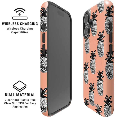 Bouffants and Broken Hearts Gray Scale Pineapple iPhone 16 Plus Magsafe Impact Case