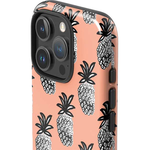Bouffants and Broken Hearts Gray Scale Pineapple iPhone 16 Pro Max Impact Case