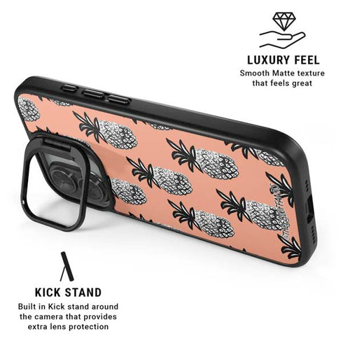 Bouffants and Broken Hearts Gray Scale Pineapple iPhone 17 Kickstand Case