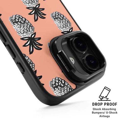 Bouffants and Broken Hearts Gray Scale Pineapple iPhone 17 Kickstand Case