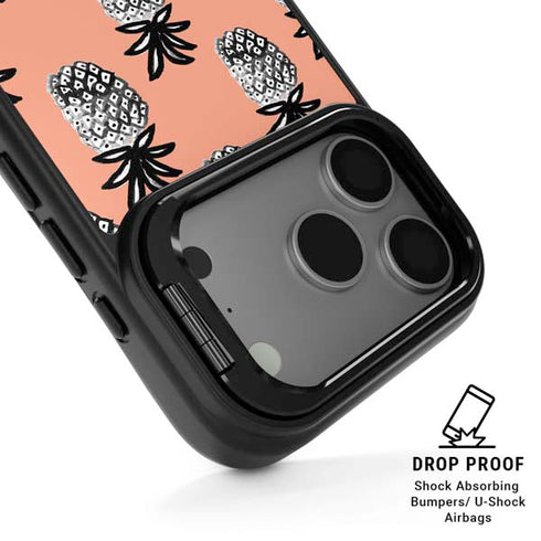 Bouffants and Broken Hearts Gray Scale Pineapple iPhone 17 Pro Kickstand Case