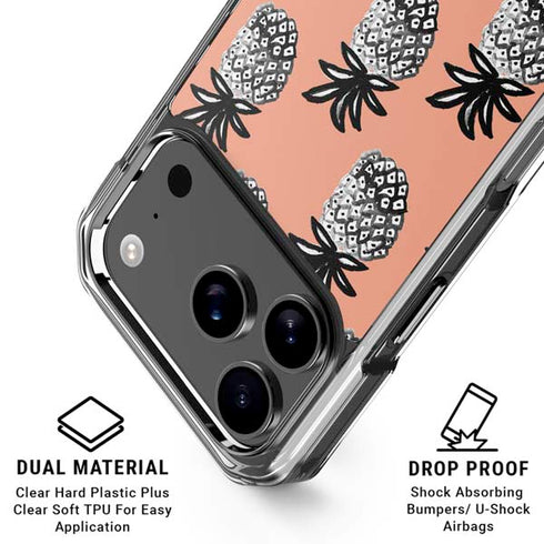 Bouffants and Broken Hearts Gray Scale Pineapple iPhone 18 Pro Clear Case