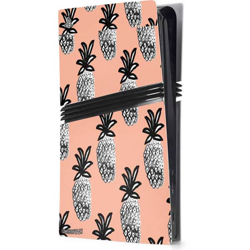 Bouffants and Broken Hearts Gray Scale Pineapple PS5 Pro Console Skin