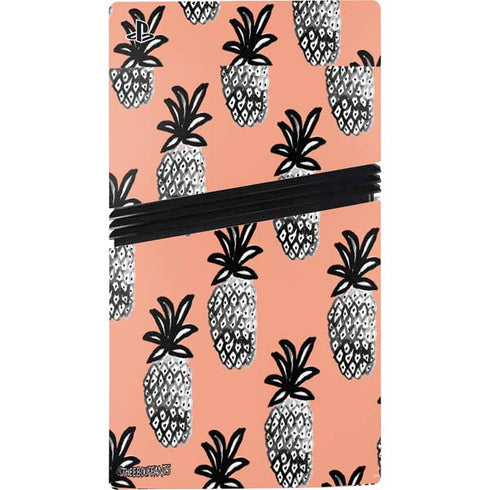 Bouffants and Broken Hearts Gray Scale Pineapple PS5 Pro Console Skin
