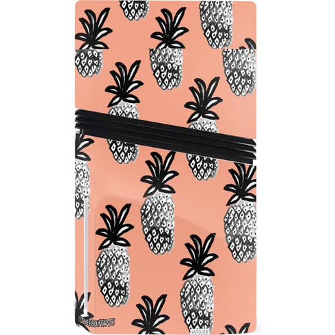 Bouffants and Broken Hearts Gray Scale Pineapple PS5 Pro Disk Console Skin