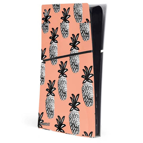 Bouffants and Broken Hearts Gray Scale Pineapple PS5 Slim Digital Edition Console Skin
