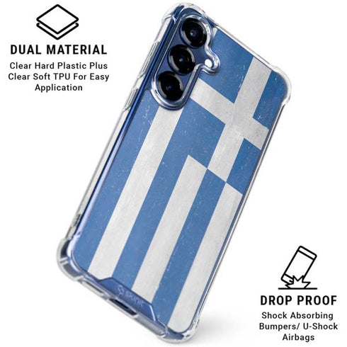 Greece Flag Distressed Galaxy S25 Clear Case
