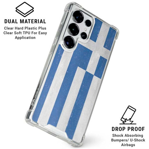 Greece Flag Distressed Galaxy S25 Ultra Clear Case