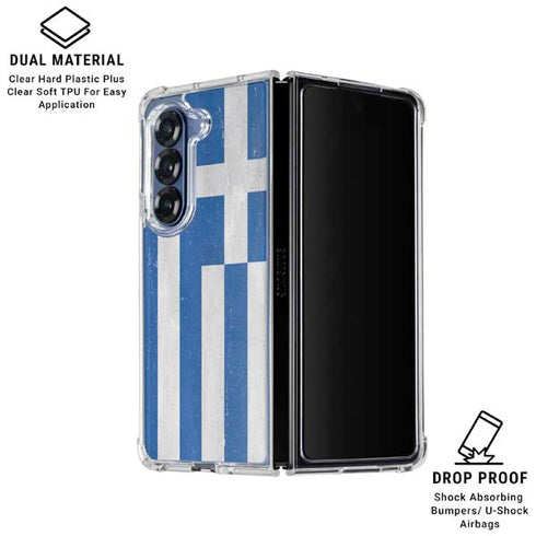 Greece Flag Distressed Galaxy Z Fold7 Clear Case