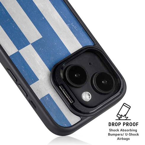 Greece Flag Distressed iPhone 15 Plus Kickstand Case