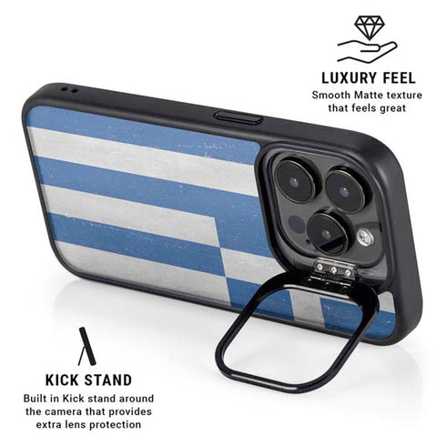 Greece Flag Distressed iPhone 15 Pro Kickstand Case