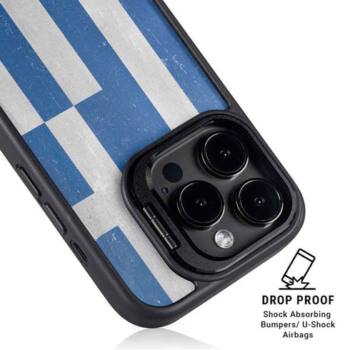 Greece Flag Distressed iPhone 15 Pro Kickstand Case