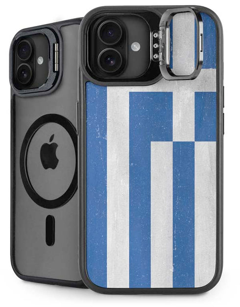 Greece Flag Distressed iPhone 16 Plus Kickstand Case