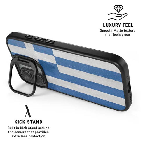 Greece Flag Distressed iPhone 17 Kickstand Case