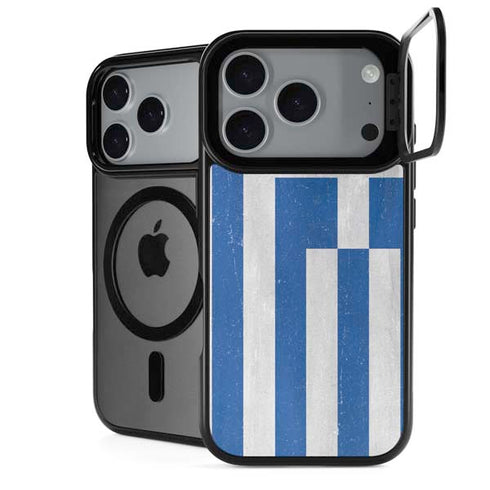 Greece Flag Distressed iPhone 17 Pro Max Kickstand Case