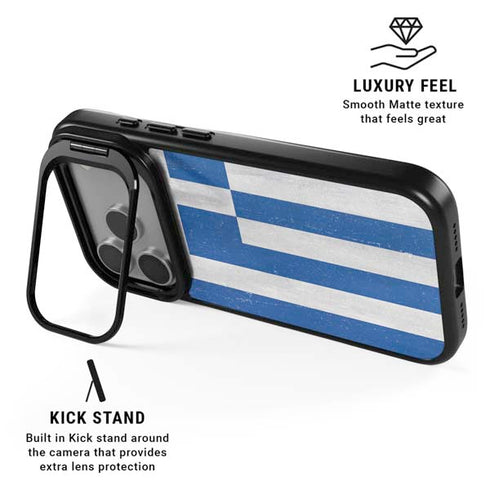 Greece Flag Distressed iPhone 17 Pro Max Kickstand Case