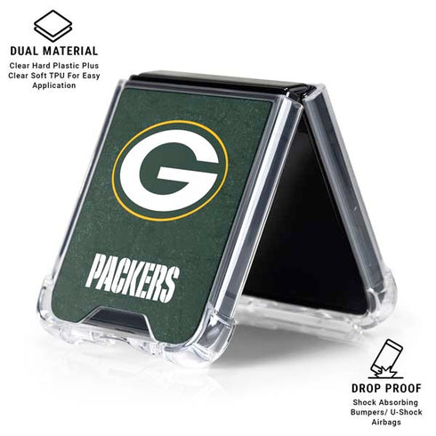 NFL Green Bay Packers Distressed Galaxy Z Flip6 Clear Case