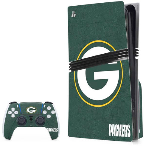 NFL Green Bay Packers Distressed PS5 Pro Disk Bundle Skin