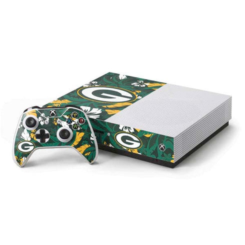 NFL Green Bay Packers Tropical Print Xbox One S Console and Controller Bundle Skin