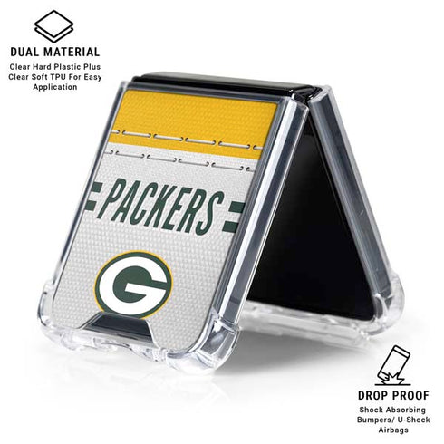 NFL Green Bay Packers White Striped Galaxy Z Flip6 Clear Case