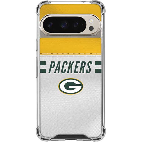 NFL Green Bay Packers White Striped Pixel 9/9 Pro Clear Case