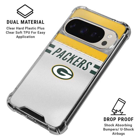 NFL Green Bay Packers White Striped Pixel 9/9 Pro Clear Case