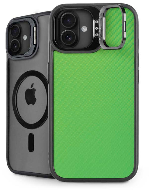Green Carbon Fiber Specialty Texture Material iPhone 16 Plus Kickstand Case