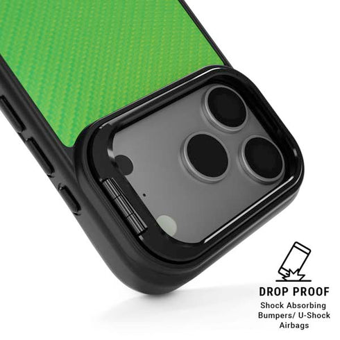 Green Carbon Fiber Specialty Texture Material iPhone 17 Pro Kickstand Case