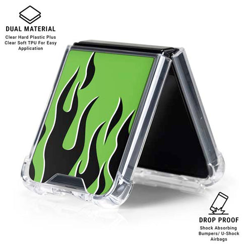 Green Flames Galaxy Z Flip6 Clear Case