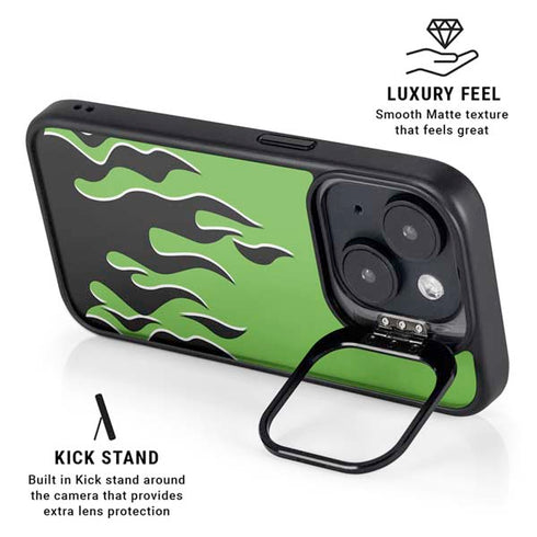 Green Flames iPhone 14 Kickstand Case